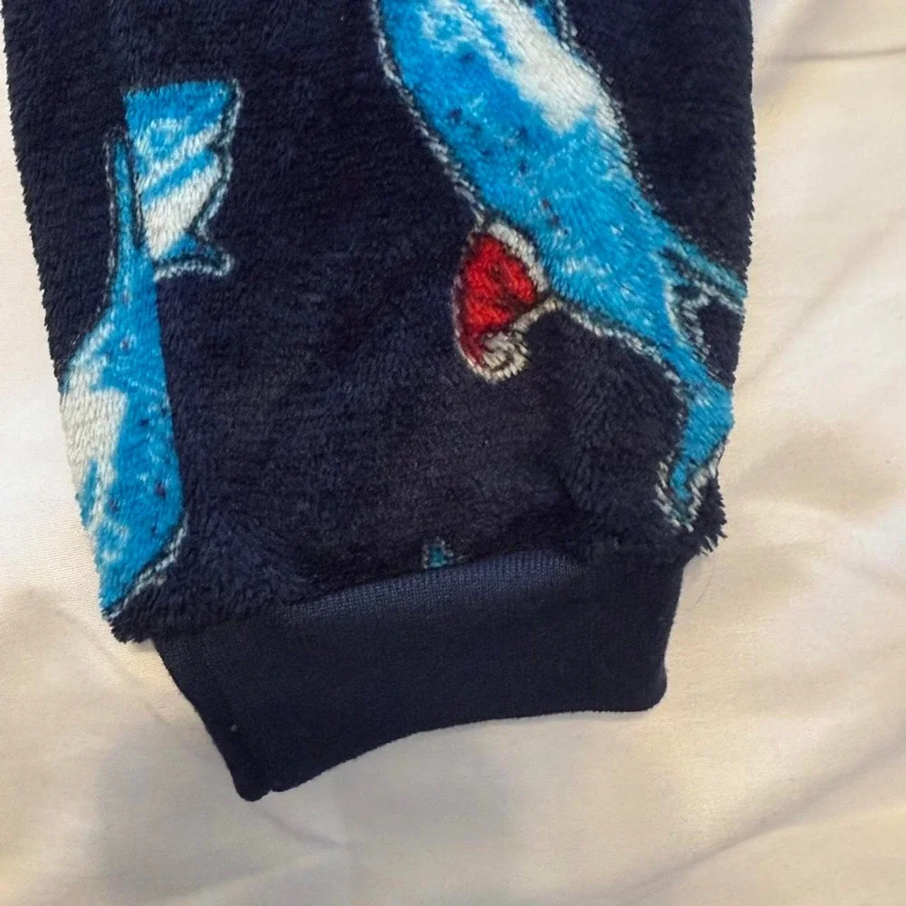 Holiday time boys 6/7 blue shark with Santa hat fuzzy pajama pants